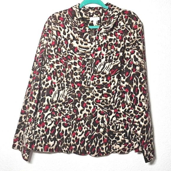 Charter Club 2X corduroy ribbed cheetah print neon pink blazer button down - Picture 1 of 13